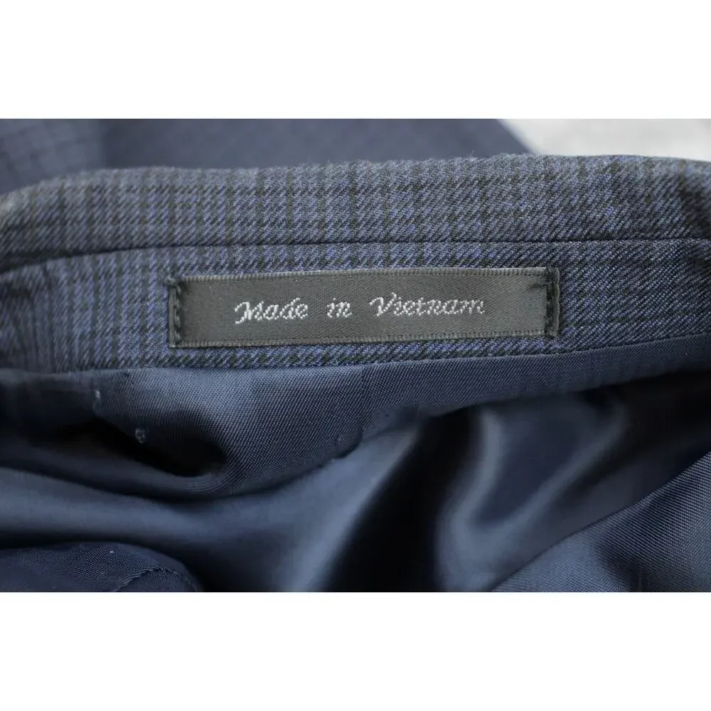 Lauren Ralph Lauren Blazer Mens Size 40R Navy Blue Check 2 Button‎ Notch Lapel